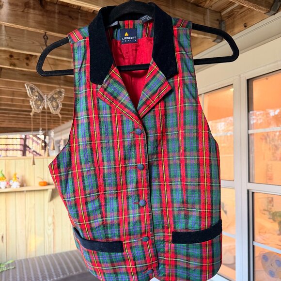 Vintage Plaid Velvet Trim Vest - Picture 2 of 7